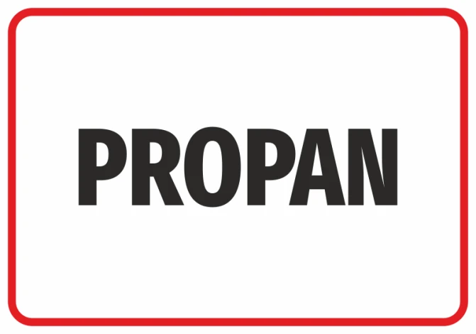 Propan sticker - Graphic design with large PROPAN letters on a white background, surrounded by a red border.