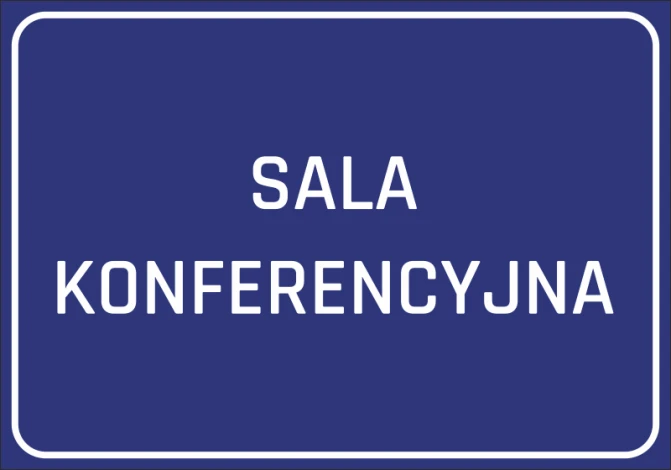 Conference Room Sticker - Graphic Design. Simple blue rectangle with white text.