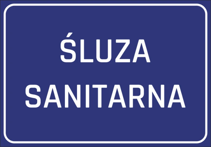 Sanitary lock sticker - Graphic design. Blue background with white text "SANITARY LOCK".