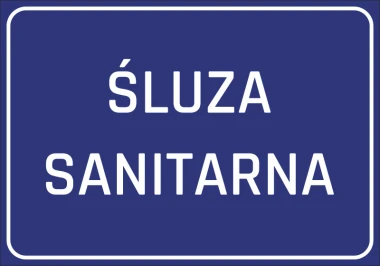 Sanitary lock sticker - Graphic design. Blue background with white text "SANITARY LOCK".