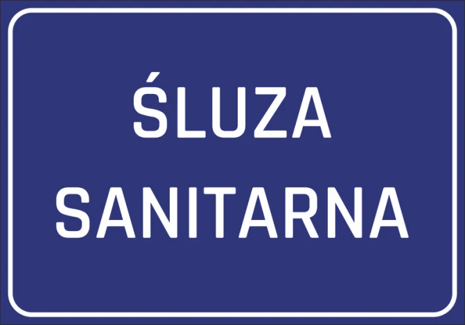 Sanitary lock sticker - Graphic design. Blue background with white text "SANITARY LOCK".