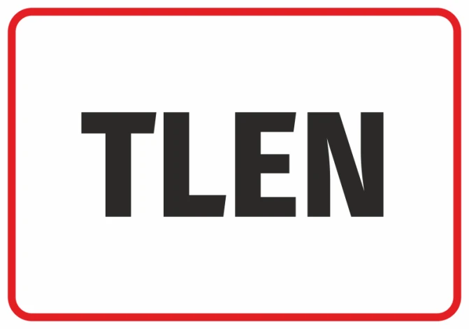 Oxygen sticker - Black "TLEN" text on a white background, surrounded by a red border.