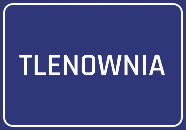Oxygenation sticker - Graphic design with a bold TLENOWNIA text on a solid dark blue background.