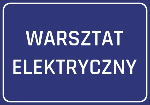 Electric Workshop Sticker - Graphic Design. Blue background with white text "ELECTRIC WORKSHOP".