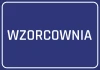 Sticker Wzorcownia - Graphic design. Blue background with large white text reading WZORCOWNIA.