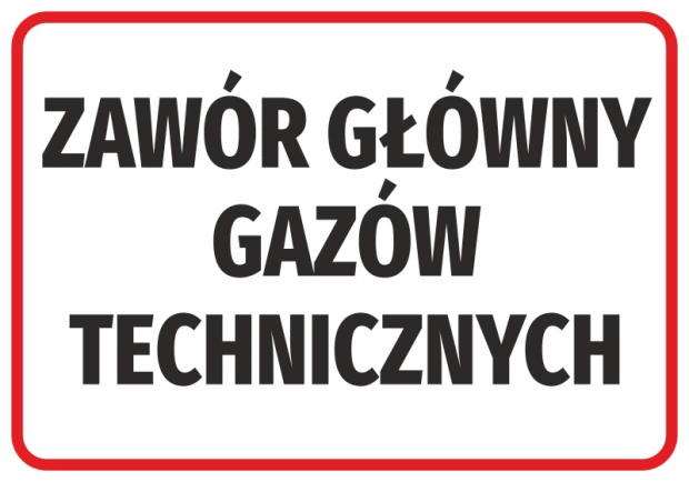 Main gas valve sticker - Graphic design. Large black text on a white background with a red border.