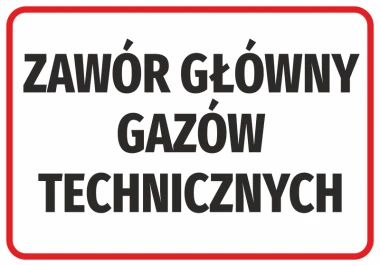 Main gas valve sticker - Graphic design. Large black text on a white background with a red border.