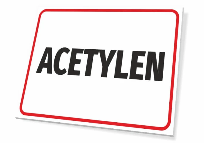 Acetylene Sign - Simple rectangle with a white background and red border, featuring a large ACETYLENE text.