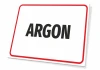 Argon Sign - Graphic design. Simple sign with a white background, red border, and large ARGON text.