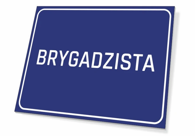 Foreman Sign - Graphic Design. Simple rectangular sign with a blue background and white text.
