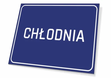 Cooler Sign - Graphic Design. Simple rectangular sign with white text on a blue background.
