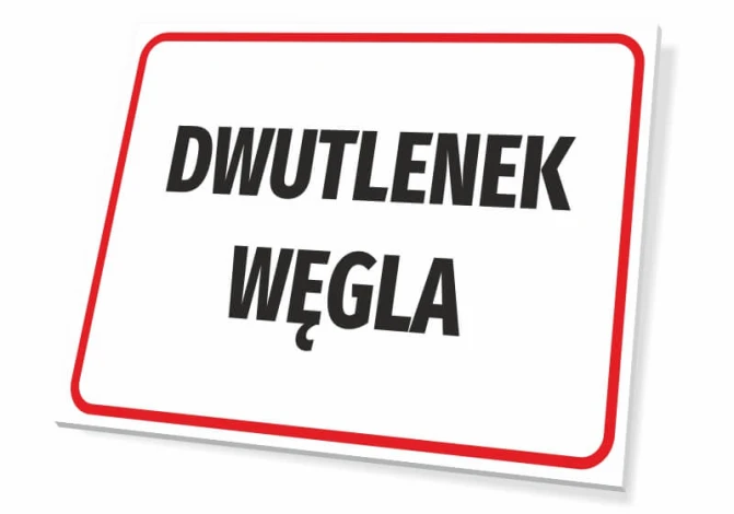 Carbon Dioxide Sign - Graphic Design. Simple sign with a white background, large black letters, and red border.