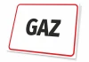 Gas Sign - Rectangular sign with a white background, red border, and large GAZ text.