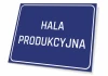 Production Hall Sign - Graphic Design. Simple rectangular sign with a blue background and white text.