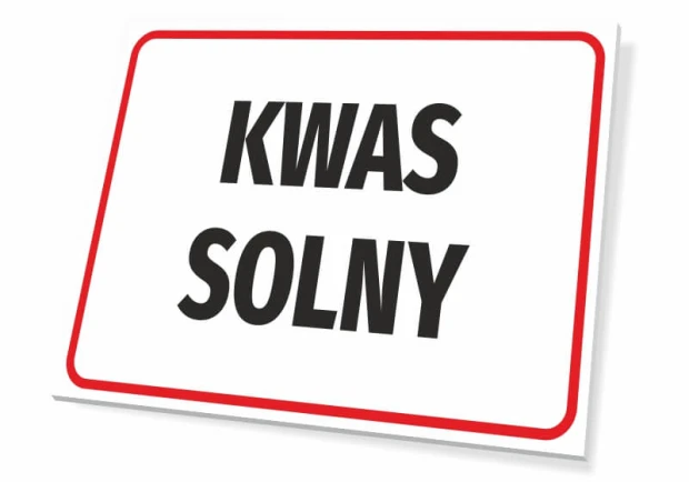 Hydrochloric Acid Sign - Simple rectangle with a white background, bold black text, and red border.