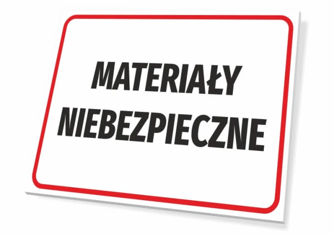 Hazardous Materials Sign - Graphic Design. Rectangular sign with a white background and red border. Large size.