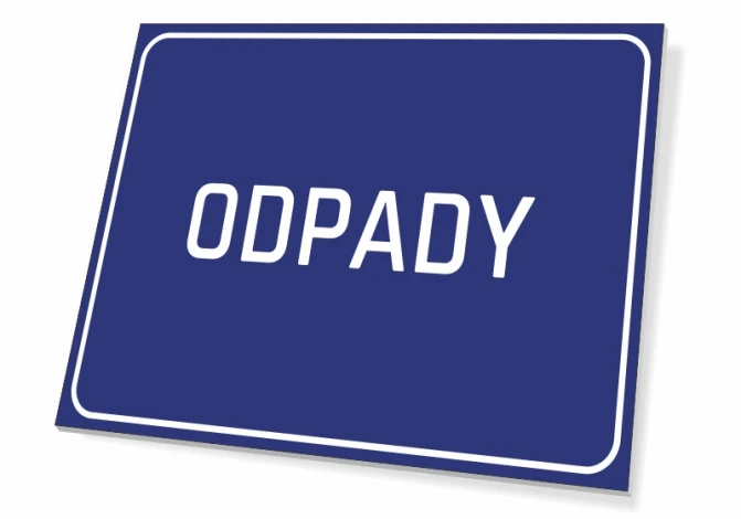 T294 Sign, Waste - Graphic Design. Simple rectangular sign with a blue background and white text "WASTE".