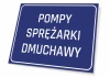 Compressor pump sign - Graphic design. Rectangular sign with a blue background and white text.