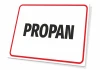 Propan sign - Rectangular with a white background and red border, featuring a large PROPAN inscription.