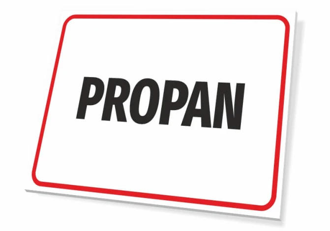 Propan sign - Rectangular with a white background and red border, featuring a large PROPAN inscription.