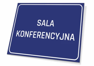 Conference Room Sign - Graphic Design. Rectangular sign with a blue background and white text.