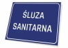 Sanitary lock sign - Graphic design. Simple rectangular sign with white text on a blue background.