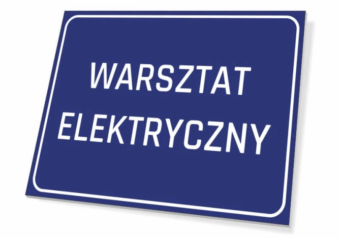 Workshop Electric Sign - Graphic Design. Simple rectangular sign with white text on a blue background.