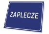 Backplate - Graphic design. Simple rectangular sign with white text on a blue background.
