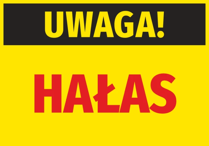 Warning Noise Sticker - Graphic design. Yellow background with black "Warning" text and red "NOISE".