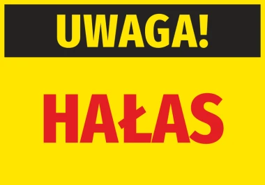Warning Noise Sticker - Graphic design. Yellow background with black "Warning" text and red "NOISE".