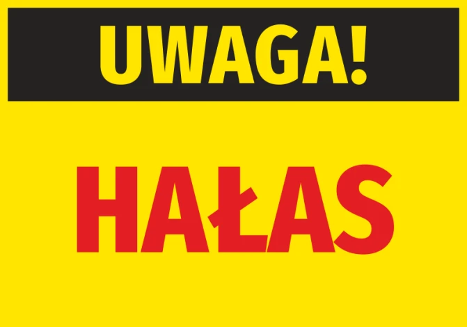 Warning Noise Sticker - Graphic design. Yellow background with black "Warning" text and red "NOISE".