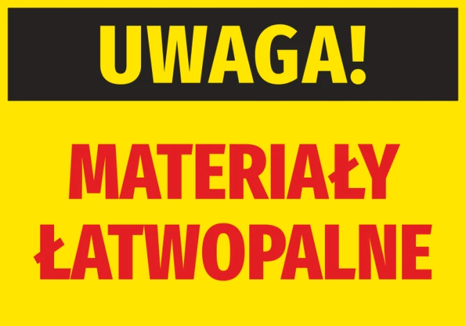 Flammable Materials Warning Sticker - Graphic design with yellow background, black text "WARNING!" and red "FLAMMABLE MATERIALS".