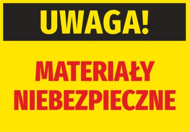 Warning sticker for hazardous materials - large "WARNING!" text on a black background with "HAZARDOUS MATERIALS".