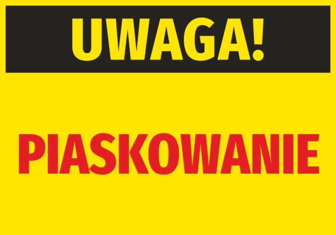 Warning Sandblasting Sticker - Graphic design with large text on yellow background, black "WARNING!" and red "SANDBLASTING".