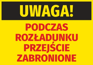 Caution sticker: No entry during unloading - Graphic design with yellow background, black text, and red accents.