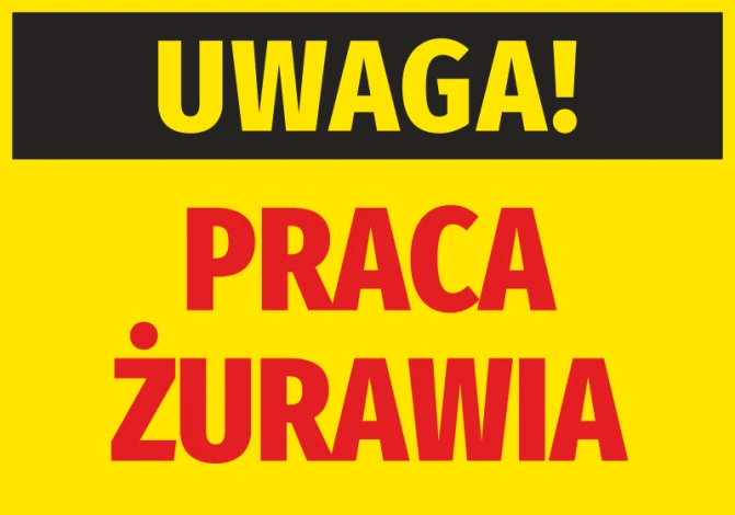 Caution Crane Work Sticker - Graphic design with yellow background and large red letters on a black stripe.