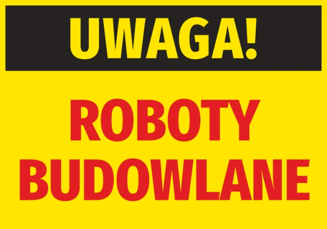 Construction work caution sticker in bright colors, perfect for marking areas in modern environments.