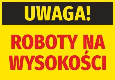 Caution: Working at Heights Sticker N366 - Yellow background with black "CAUTION!" and red "WORKING AT HEIGHTS" text.