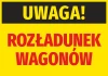 Warning Sticker for Wagon Unloading - Graphic Design. Yellow background with black "WARNING!" and red "WAGON UNLOADING".