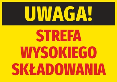 Warning Sticker High Storage Area - Graphic Design. Black text "Warning" on yellow background and red "Area" text.