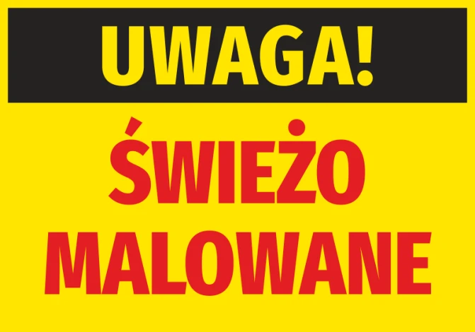 Caution Freshly Painted Sticker - Large "Caution!" text on black background and "Freshly Painted" on yellow background.