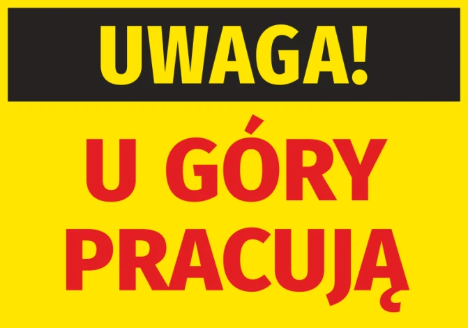 Caution Sticker - Graphic Design. Yellow background with black text and red letters.