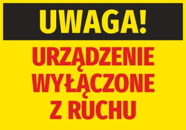 Caution: Device Out of Service sticker - Large black text on yellow background with red letters.