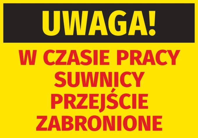 Caution sticker: No entry during crane operation - Graphic design with black and red text on yellow background.