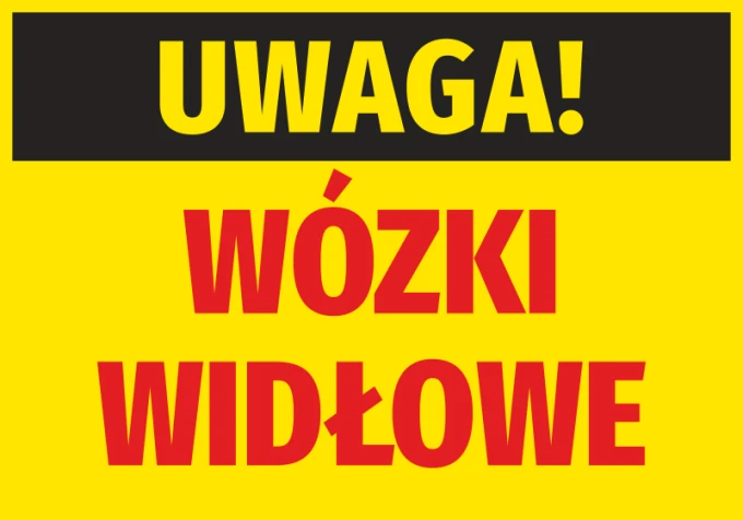 Caution Forklifts Sticker - Graphic design with yellow background, black text, and large red letters.