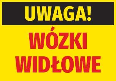 Caution Forklifts Sticker - Graphic design with yellow background, black text, and large red letters.