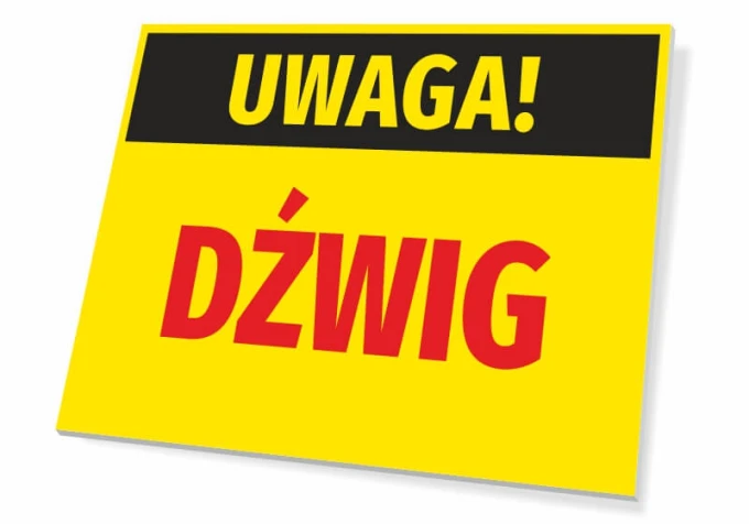 Caution Crane Sign - Graphic design with yellow background, black text "CAUTION!" and red "CRANE".