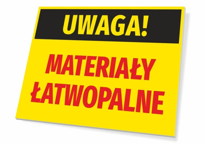 Warning sign for flammable materials - Rectangular sign with a black background and large red letters.
