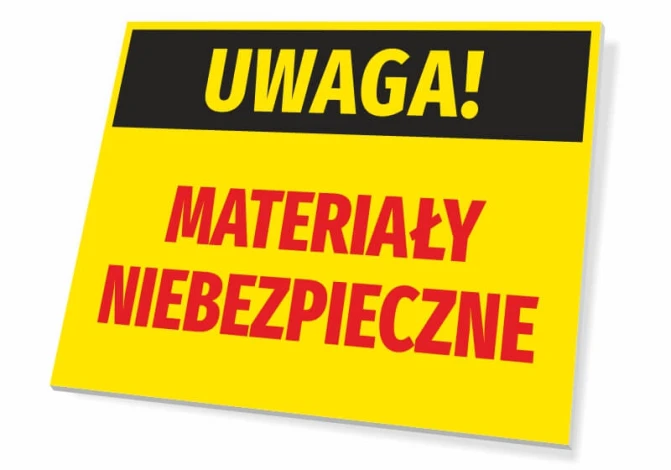Warning sign for hazardous materials - graphic design with yellow background, black "WARNING!" and red "MATERIALS" text.