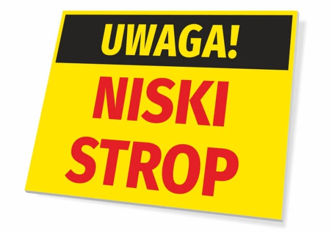 Warning Sign Low Ceiling - Graphic Design. Yellow background with black text WARNING! and red LOW CEILING.